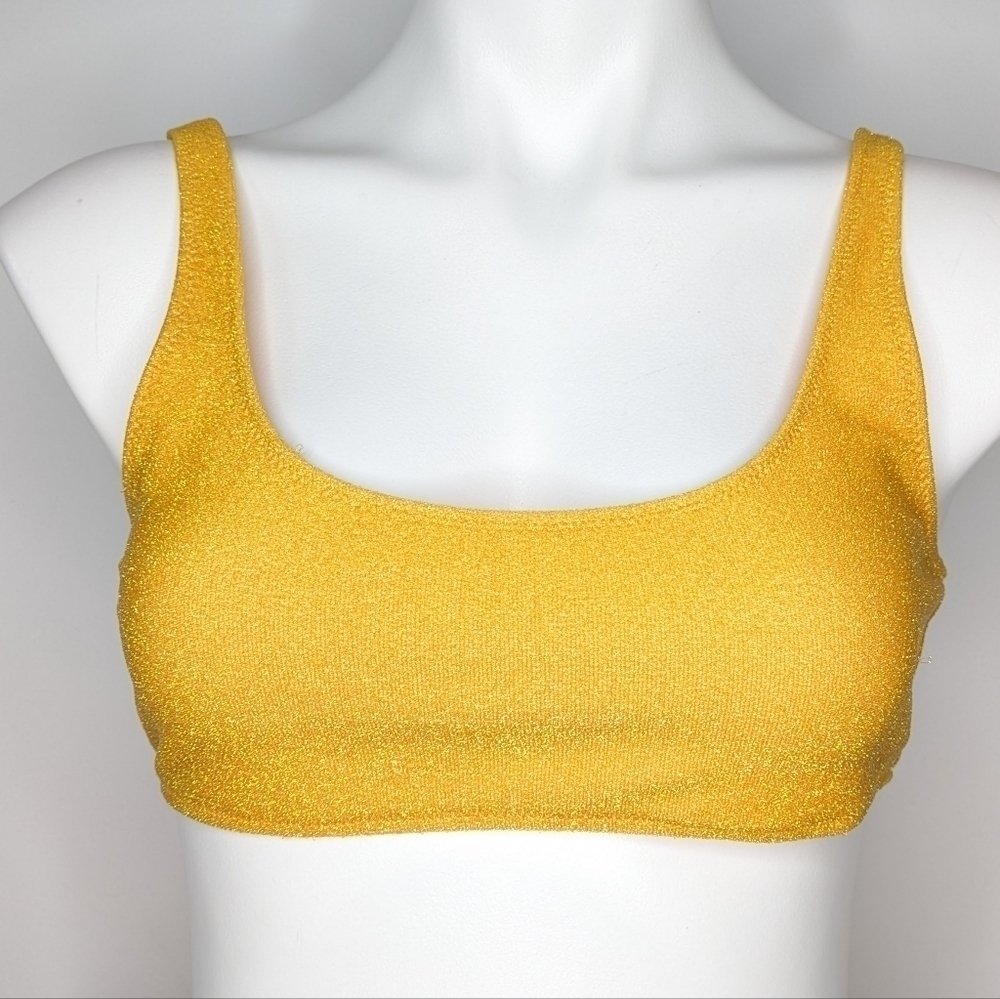 Kendall & Kylie yellow shimmer scoop back bikini top L